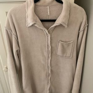 Cream fuzzy button up